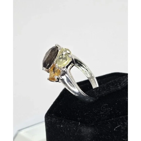 Michelle Albala 925 Sterling Silver Smoky Quartz Citrine Peridot Ring Sz 7.25 - Picture 10 of 12